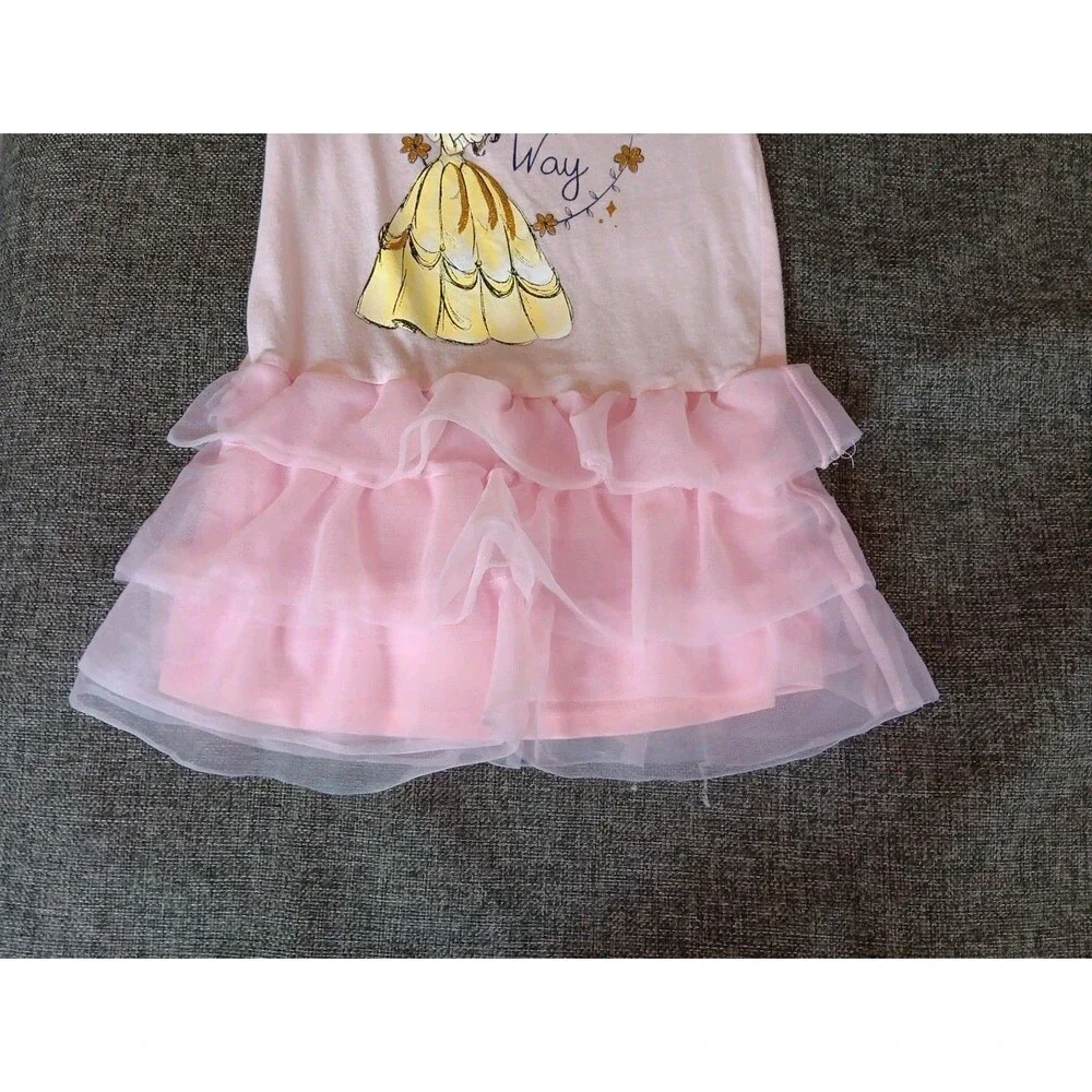 Dress 2T Girls Disney Princess Pink Ruffle Short Sleeve